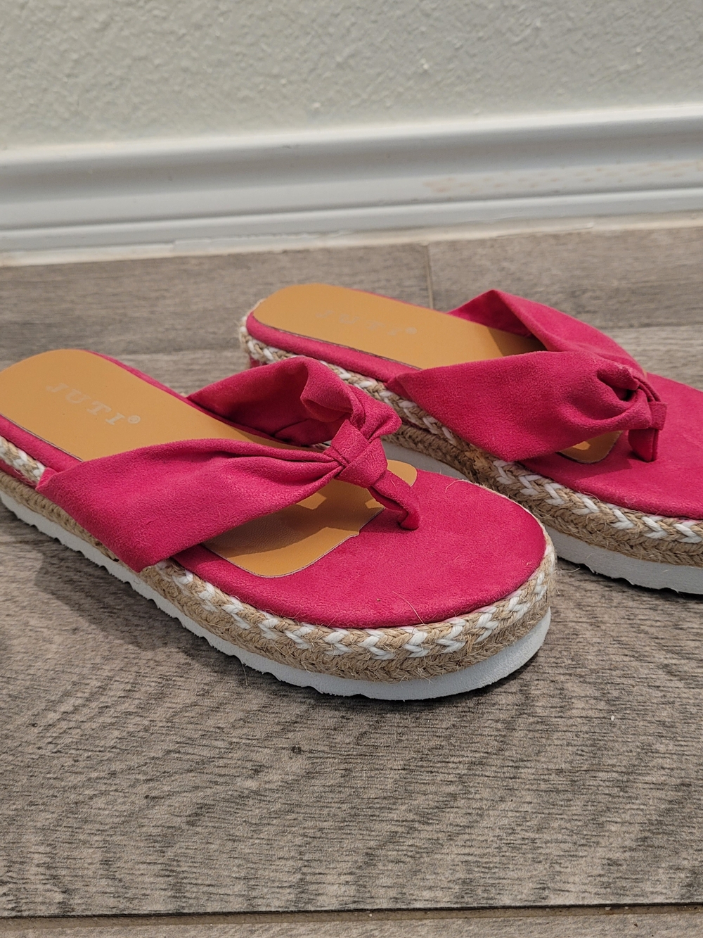 Knot-Front Hot Pink Espadrille Platform Thong Sandals
